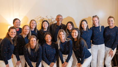 Former President Barack Obama visits United States Solheim Cup team before biennial bash