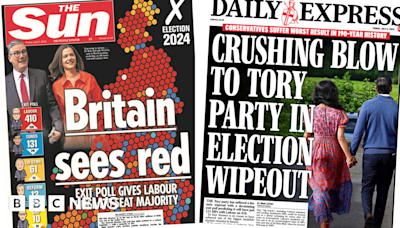 Newspaper headlines: 'Britain sees red' and 'Tory Party in election wipeout'