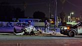 Vehicle crashes into city sign and Edison power pole in Fontana