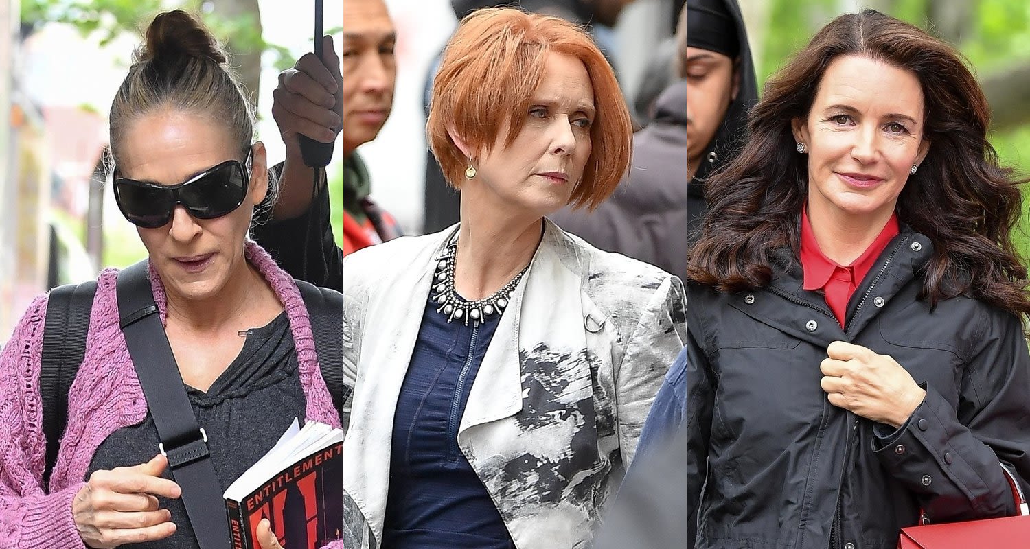 Sarah Jessica Parker, Cynthia Nixon, & Kristin Davis Brave Rainy Weather While Filming ‘And Just Like That’ Season 3