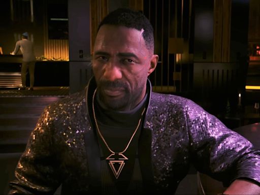 It turns out you can find Idris Elba's Cyberpunk 2077 character hanging out and working a regular job in Night City before you start the expansion