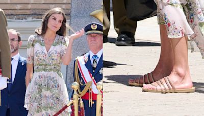 Queen Letizia Steps Into Summer in Glittering Strappy Sandals at Zaragoza Military Academy