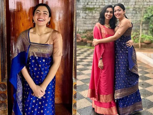 Rashmika Mandanna Sari: Rashmika Mandanna embraces her Kodagu heritage in elegant blue Coorgi silk sari | - Times of India