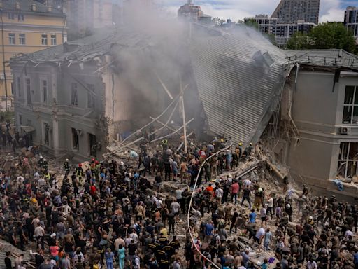 Watch: Rubble removed after Kyiv children’s hospital hit in Russian attack