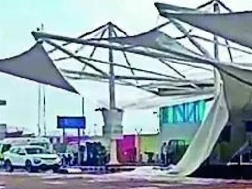 Day after IGI, canopy outside Rajkot airport collapses after rain | India News - Times of India