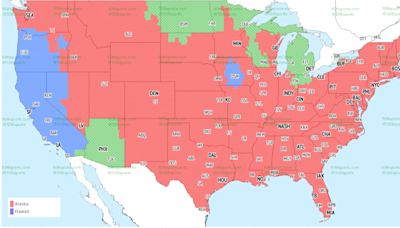 TV broadcast map for Ravens vs. Cowboys in Week 3