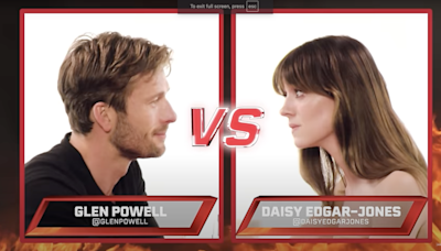 Glen Powell and Daisy Edgar-Jones sweat through tongue twisters on 'Hot Ones Versus'