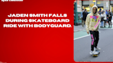 Jaden Smith falls during Skateboard ride with bodyguard.