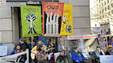 Senior citizens lead climate protest in rocking chairs at major US banks