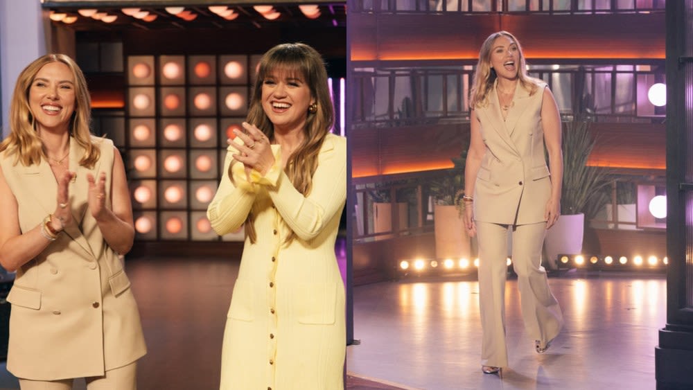 Scarlett Johansson Embraces the Vest Trend in Monochrome Khaki Look for ‘The Kelly Clarkson Show’ Appearance