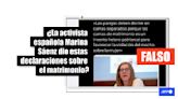 La activista española Marina Sáenz no dijo que las camas matrimoniales son un invento heteropatriarcal