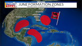 Areas where tropical activity could develop in June