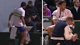 French Open star red-faced as he's forced to retire injured after kicking out