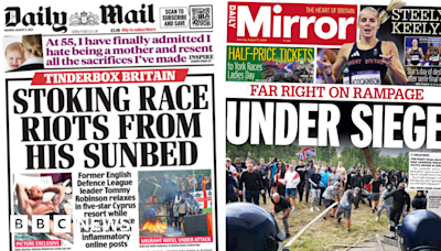 Newspaper headlines: 'Far right rampage' and 'Robinson in Cyprus'