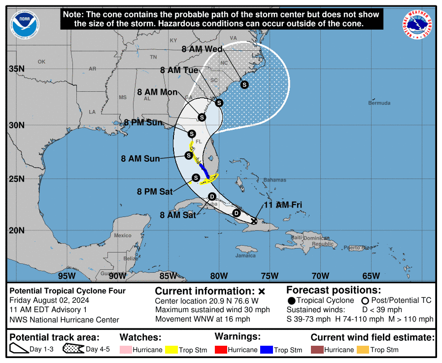 National Hurricane Center issues advisory on Potential Tropical Cyclone 4. See Florida impact