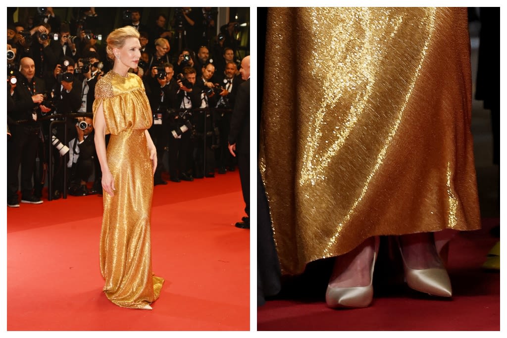 Cate Blanchett Glitters in Gold Dress and Satin Pumps for ‘Rumours’ Red Carpet Premiere at Cannes Film Festival 2024