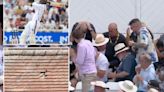 Shock moment fans forced to duck for cover as England star hit for huge six