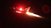 In a handout image provided by the UK Ministry of Defense, an...Typhoon aircraft takes off from RAF Akrotiri to join the U.S.- led coalition to conduct air strikes against Yemen's Houthi...