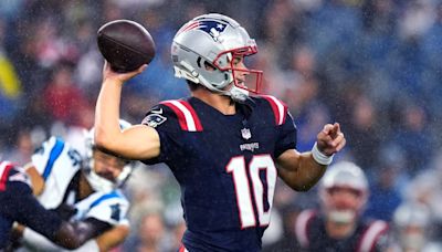 Patriots first-round QB Drake Maye plays just one series in rainy preseason debut vs. Panthers