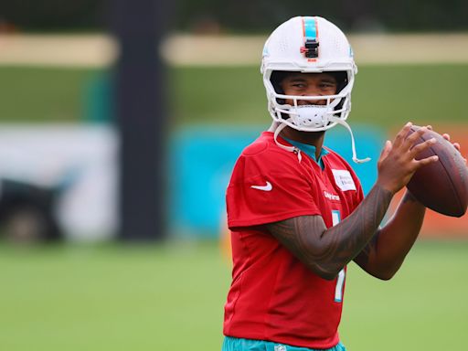 Miami Dolphins QB Tua Tagovailoa participates in practice Friday after observing Thursday