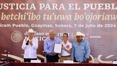 López Obrador y Sheinbaum inauguran primer distrito de riego operado por indígenas