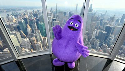 Mets Fan Dressed as Grimace Chugs Beer During Rain Delay