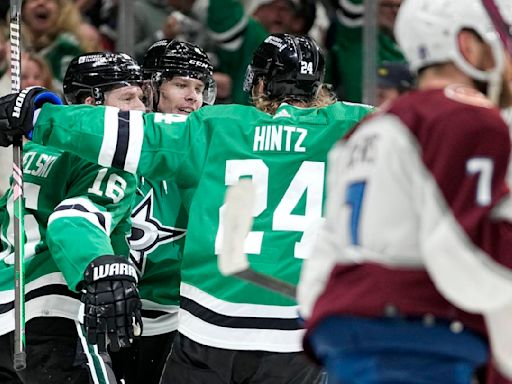 Miro Heiskanen scores 2 power-play goals, Stars beat Avs 5-3 in Game 2 to even series