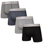 Calvin Klein Microfiber 男內褲 莫代爾 絲質舒適 平口褲/四角褲/CK內褲-條紋、深灰、黑、灰 四入組