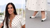 Demi Moore Looks Flawless in Black and White Aquazzura Shoes at Cannes Film Festival 2024