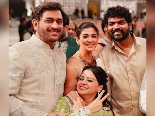 Cinema meets cricket: Nayanthara, Vignesh Shivan pose with cricketer MS Dhoni and wife Sakshi at Anant-Radhika's Shubh Ashirwad ceremony