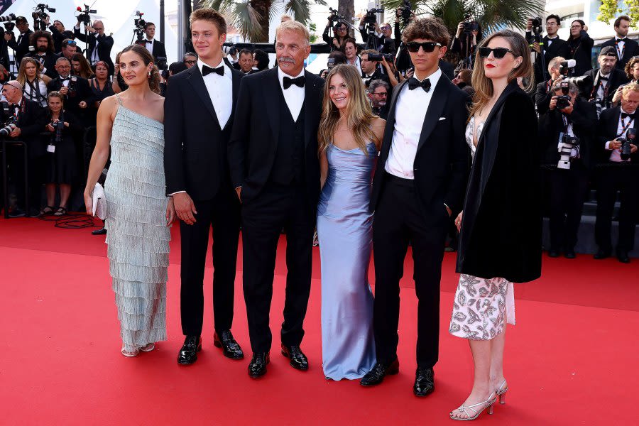 Kevin Costner Walks Red Carpet With 5 of His Kids at Cannes Film Festival