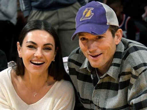 Ashton Kutcher e Mila Kunis fazem aparição rara com os filhos em jogo de basquete