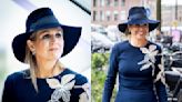 Queen Maxima of the Netherlands Favors Monochromatic Dressing in Blue Oscar de la Renta Look With Statement Florals