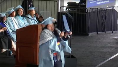 Columbia student rips up diploma in protest for Gaza