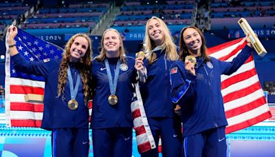 U.S. women cap off Paris Olympic swimming with world-record gold in medley relay