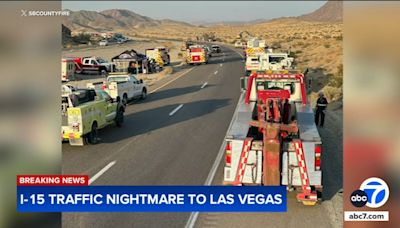 NB 15 Freeway remains closed between Barstow and Baker after fiery crash involving semitruck