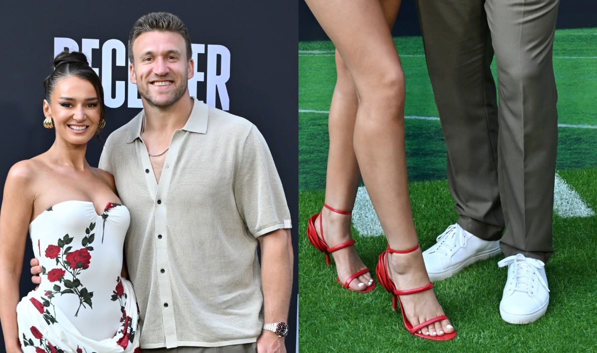 Kristin and Kyle Juszczyk Showcase Contrasting Footwear Styles in Valentino Strappy Heels and White Sneakers at Netflix’s ‘Receiver’ Premiere