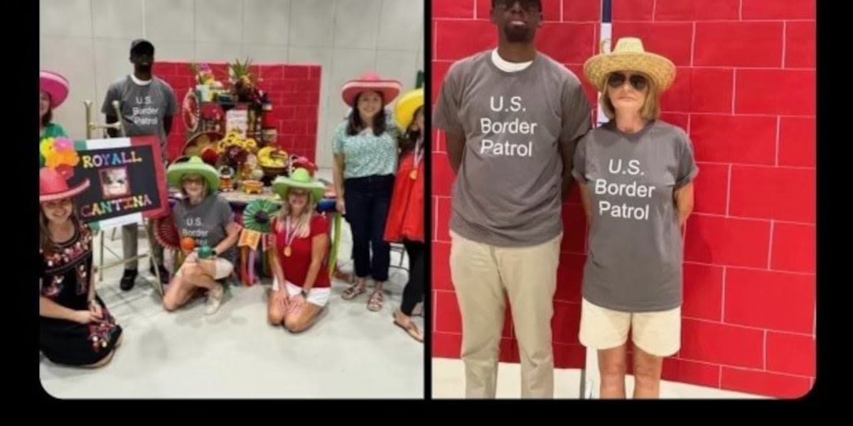 Teachers dress as Border Patrol agents in front of a wall in post school calls ‘insensitive’