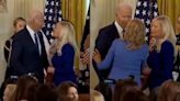 When Joe Biden was about to kiss another woman thinking it was his wife; watch how a panicked Jill ran to him