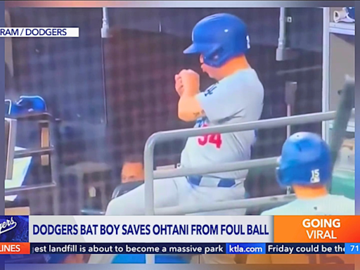 Dodgers bat boy saves Shohei Ohtani from foul ball