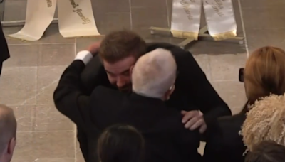 David Beckham hugs Sven-Goran Eriksson’s father at England manager’s funeral