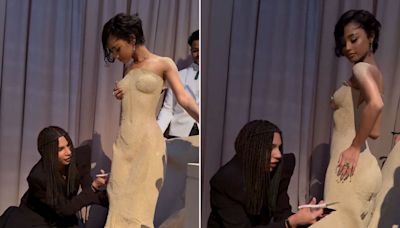 Tyla's Met Gala Gown Designer Cuts Off the Bottom of Her Viral Sand Dress in Epic Video — Watch!