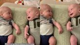Mother films twin babies noticing each other for the first time