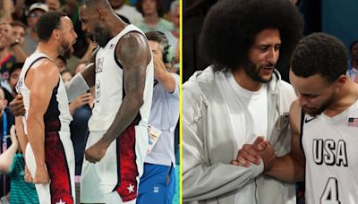 Curry shares emotional embrace with LeBron and Kaepernick after USA holds on