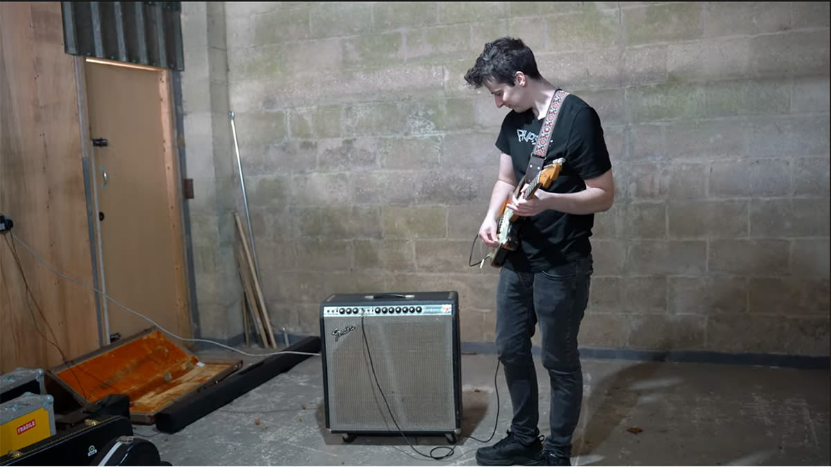 Watch what happens when you play a Strat through a cranked Fender Super Reverb in an empty warehouse