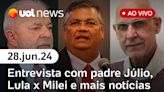 Dino rebate fala de Lula, Milei responde Lula, análises de Carla e Sakamoto + ao vivo | UOL News 28/06/24