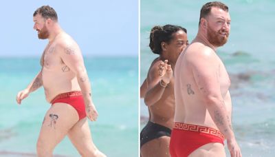 Sam Smith Wears Red Speedo at Miami Beach, Gets Cozy with Mystery Man