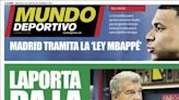 Laporta y el fichaje de Kylian Mbappé, protagonistas de las portadas deportivas de hoy