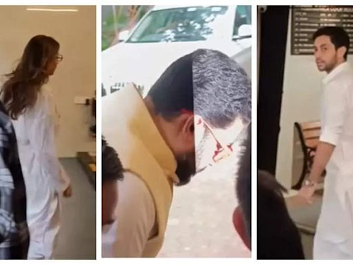 Abhishek Bachchan visits Sajid Khan to offer him condolences sans Aishwarya Rai; Shweta and Agastya Nanda join - WATCH videos | - Times of India