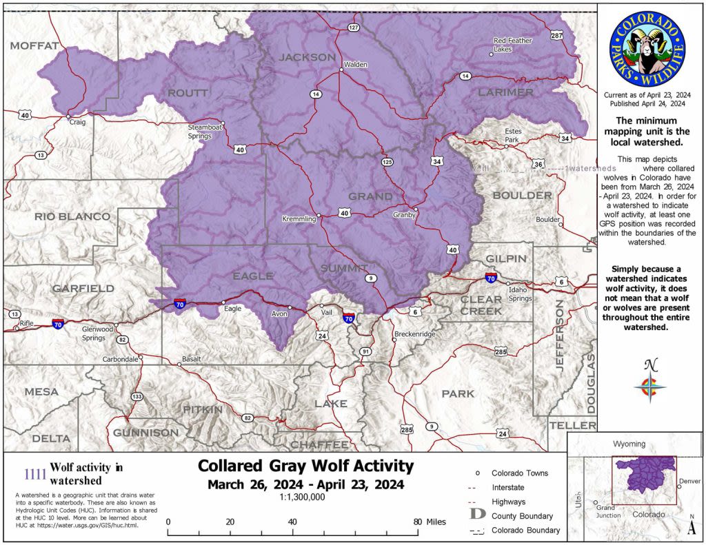 April Colorado Parks and Wildlife wolf map shows new activity in the Front Range